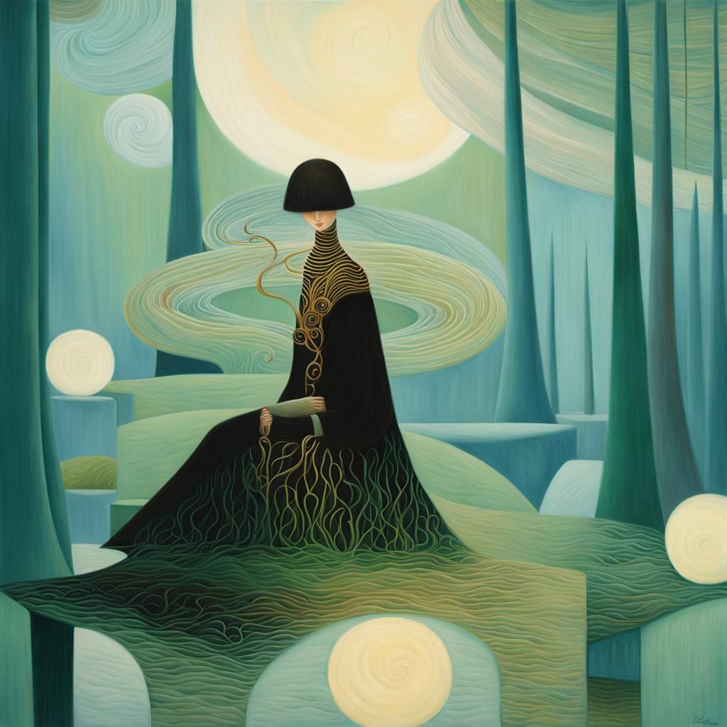Enigmatic Woman in Surrealist Oil Painting