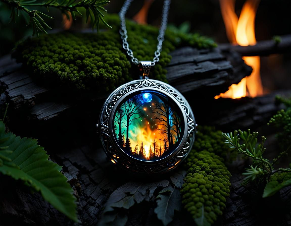 Elven Resin Locket with Magical Fire Ring