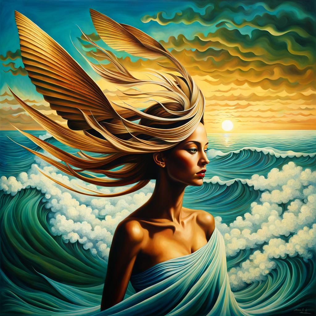 Wind Goddess Metamorphosis Over the Sea in Surrealism