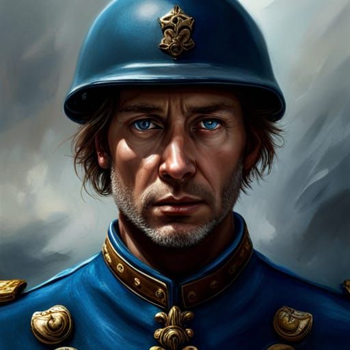 Giant Military Man Portrait in Hyperrealistic Style