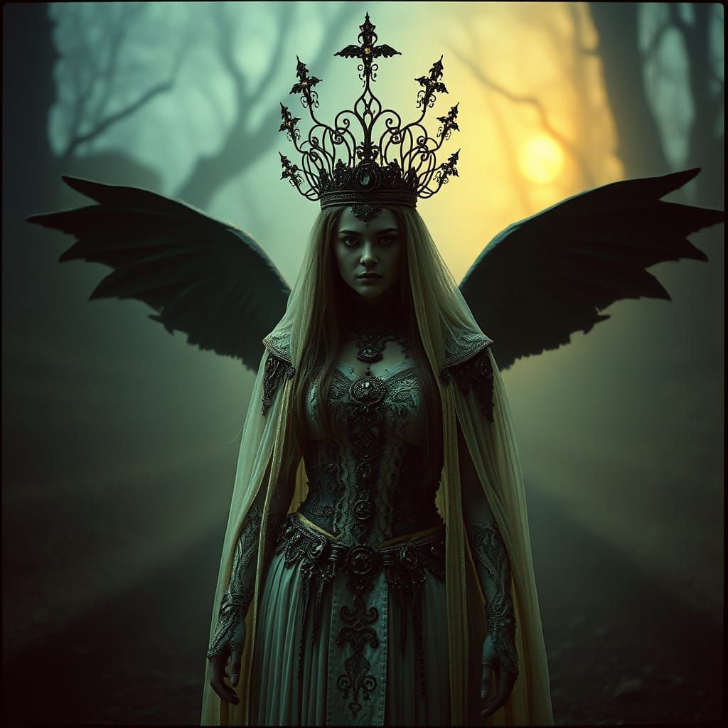 Goddess Sees Dark Futures: Cinematic 35mm Film Still