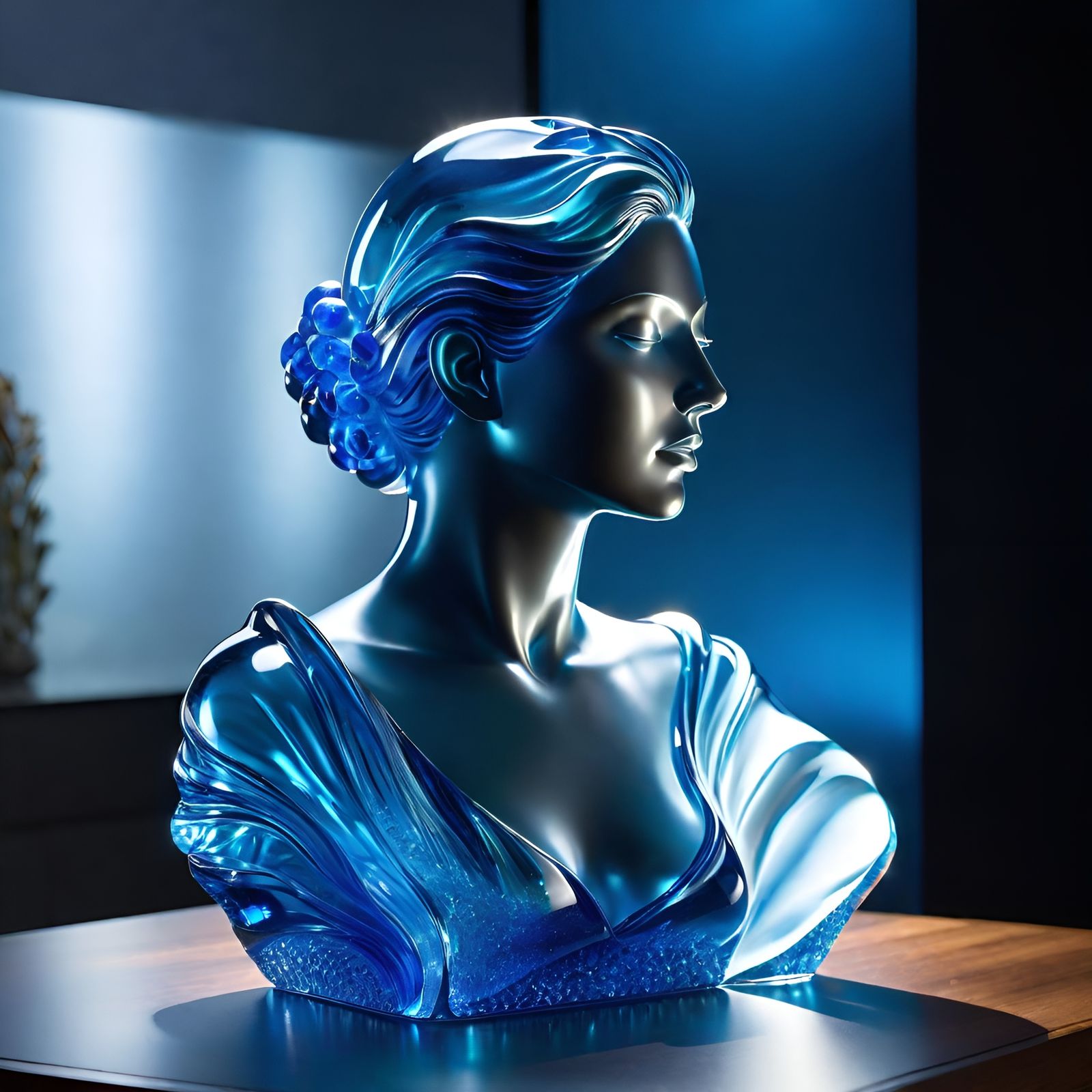 Radiant Blue Glass Woman Sculpture in Spa