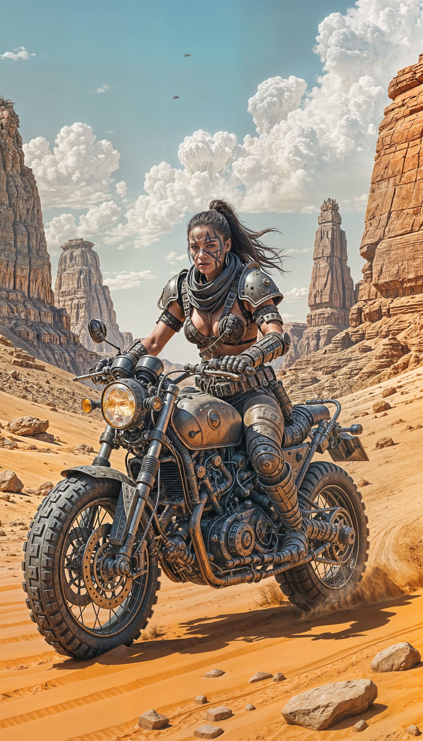 Nomad Warrior in Post-Apocalyptic Desert, Mad Max Style