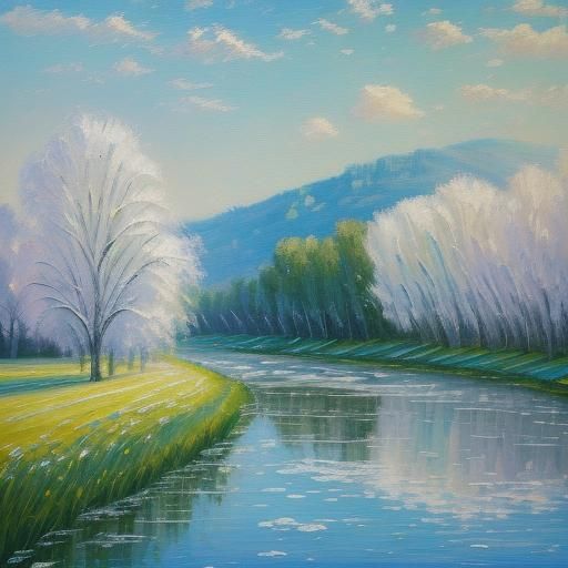 Silver River Gleams: Neo-Impressionist Expressionist Oil Pai...