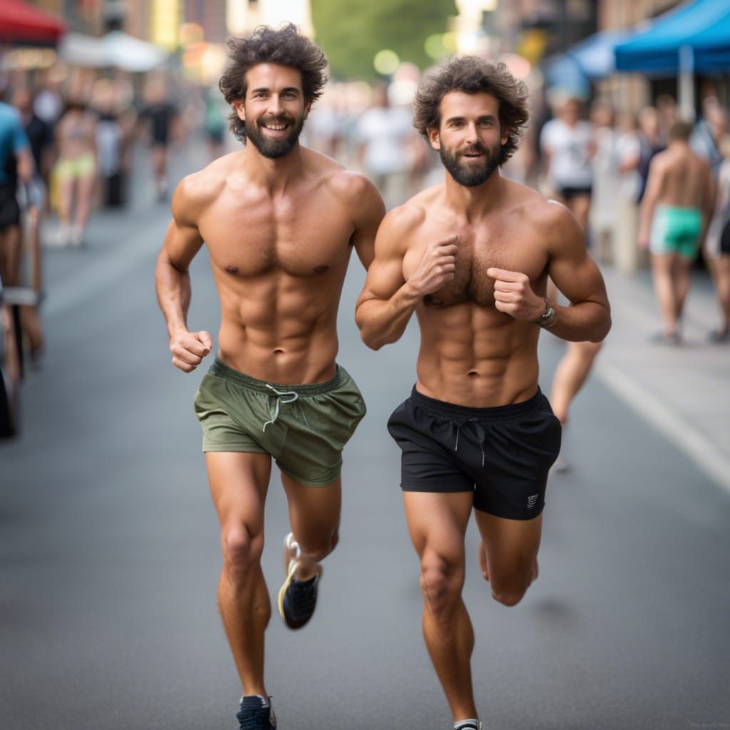 Shirtless Hairy Chested Man Jogging