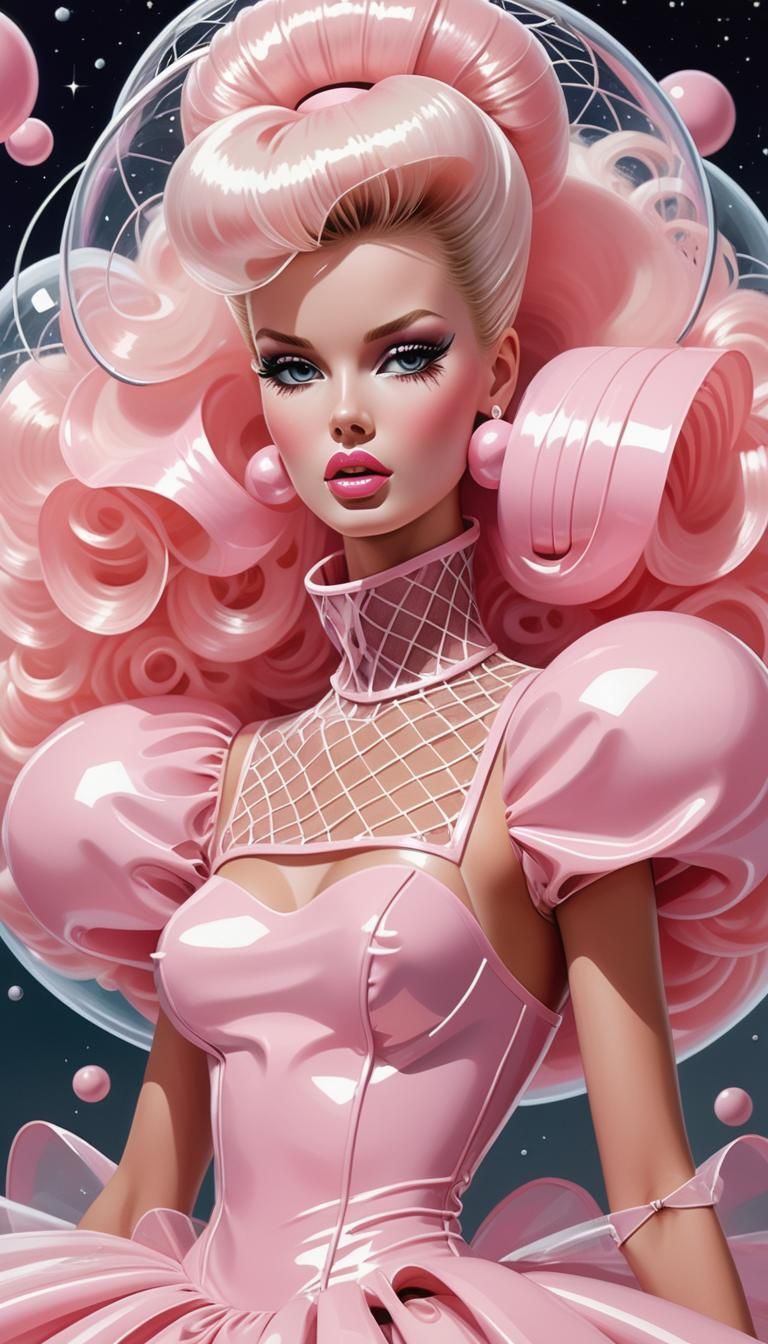 Futuristic Barbie in Latex Space-Age Dress