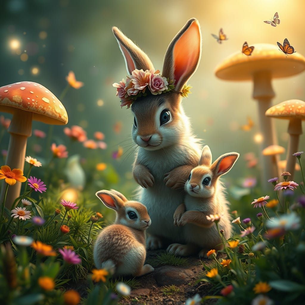 Motherly Love in Whimsical Garden Sanctuary