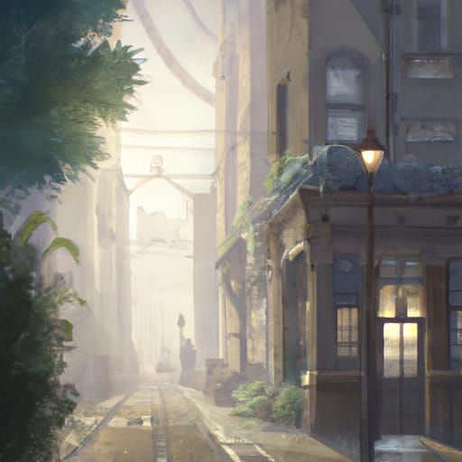 Misty London Street in Anime Style