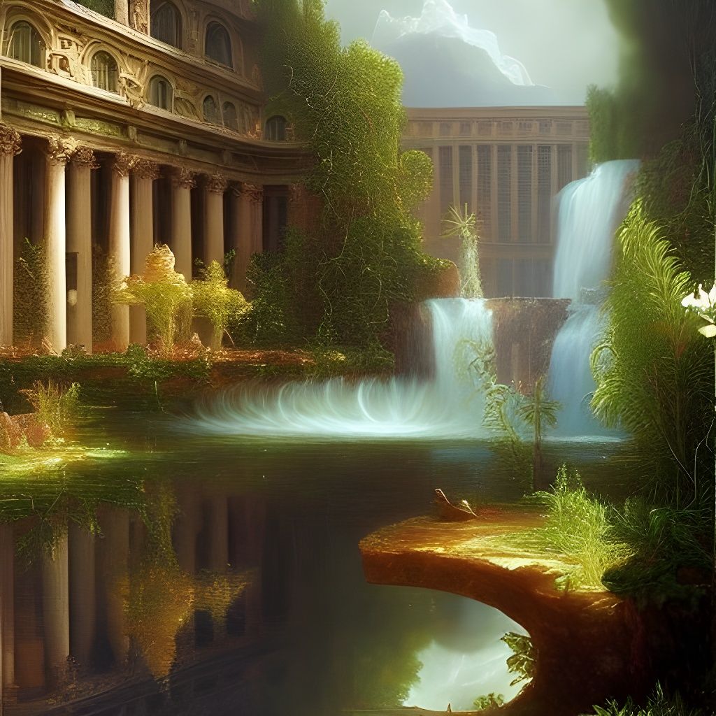 Urban Paradise: Hyperrealistic Oil Painting in Luminism Styl...