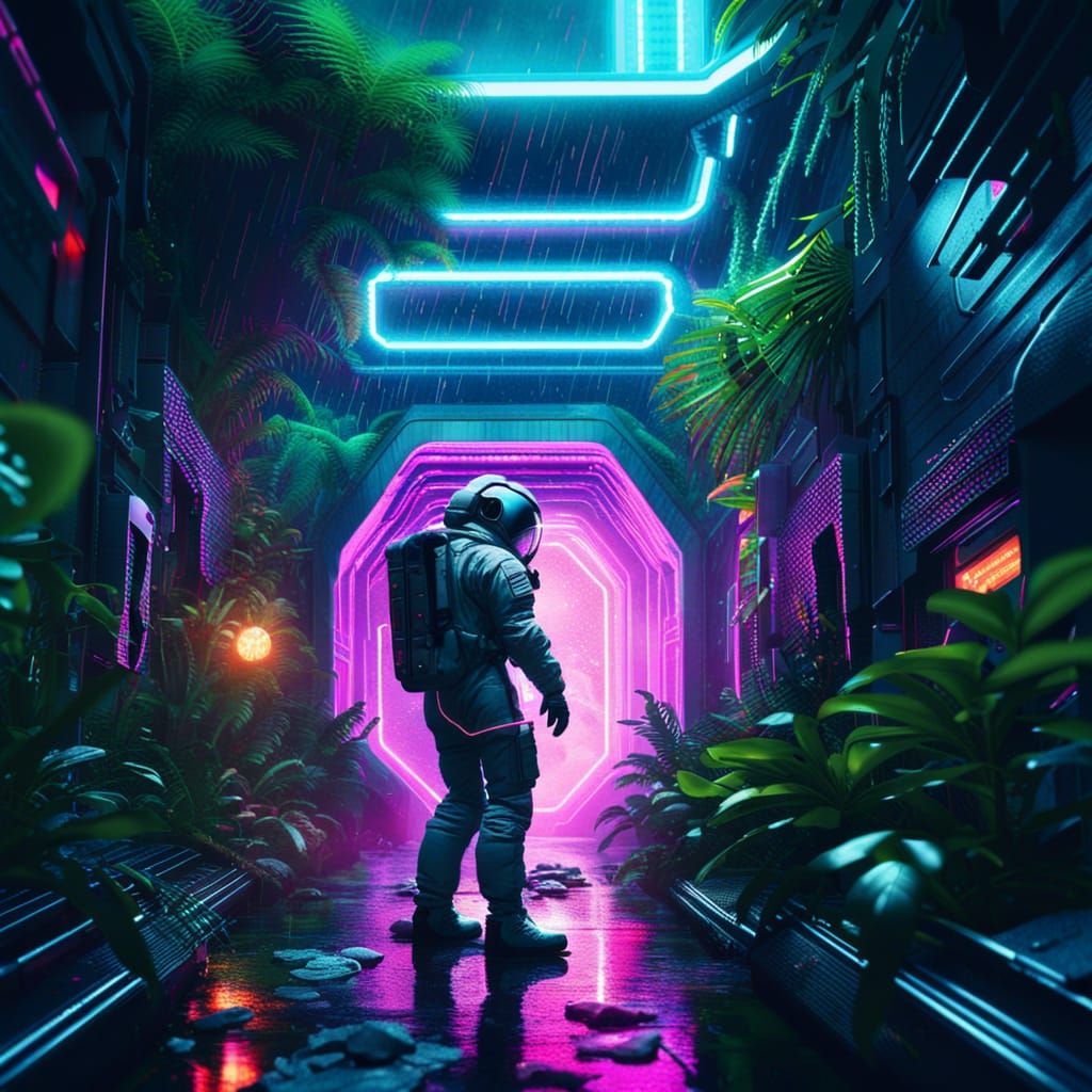 Astronaut Portal: Jungle to Neon Cyberpunk City