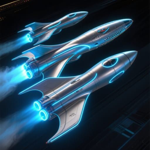 Futuristic Rockets Evolving in Neon Star Trek Style