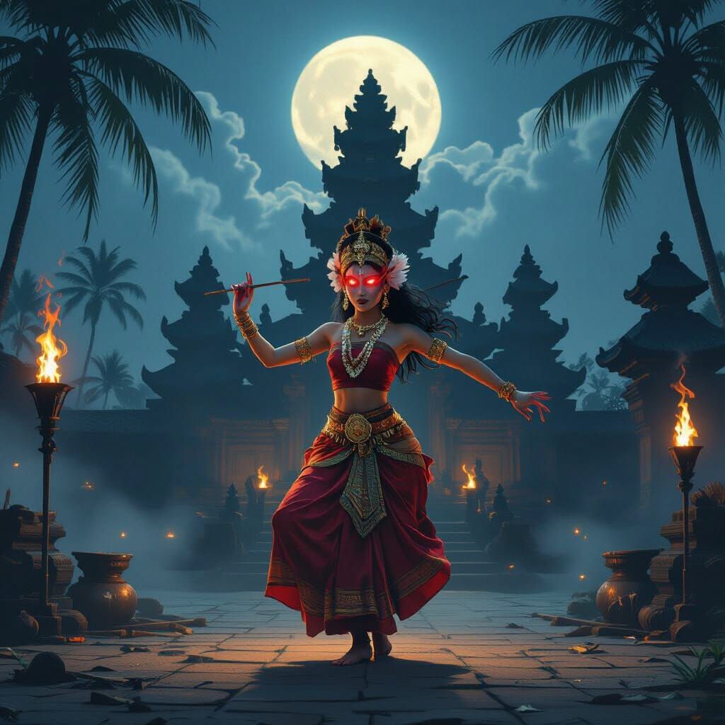 Balinese Dancer with Leak in Dramatic Dark Fantasy Style