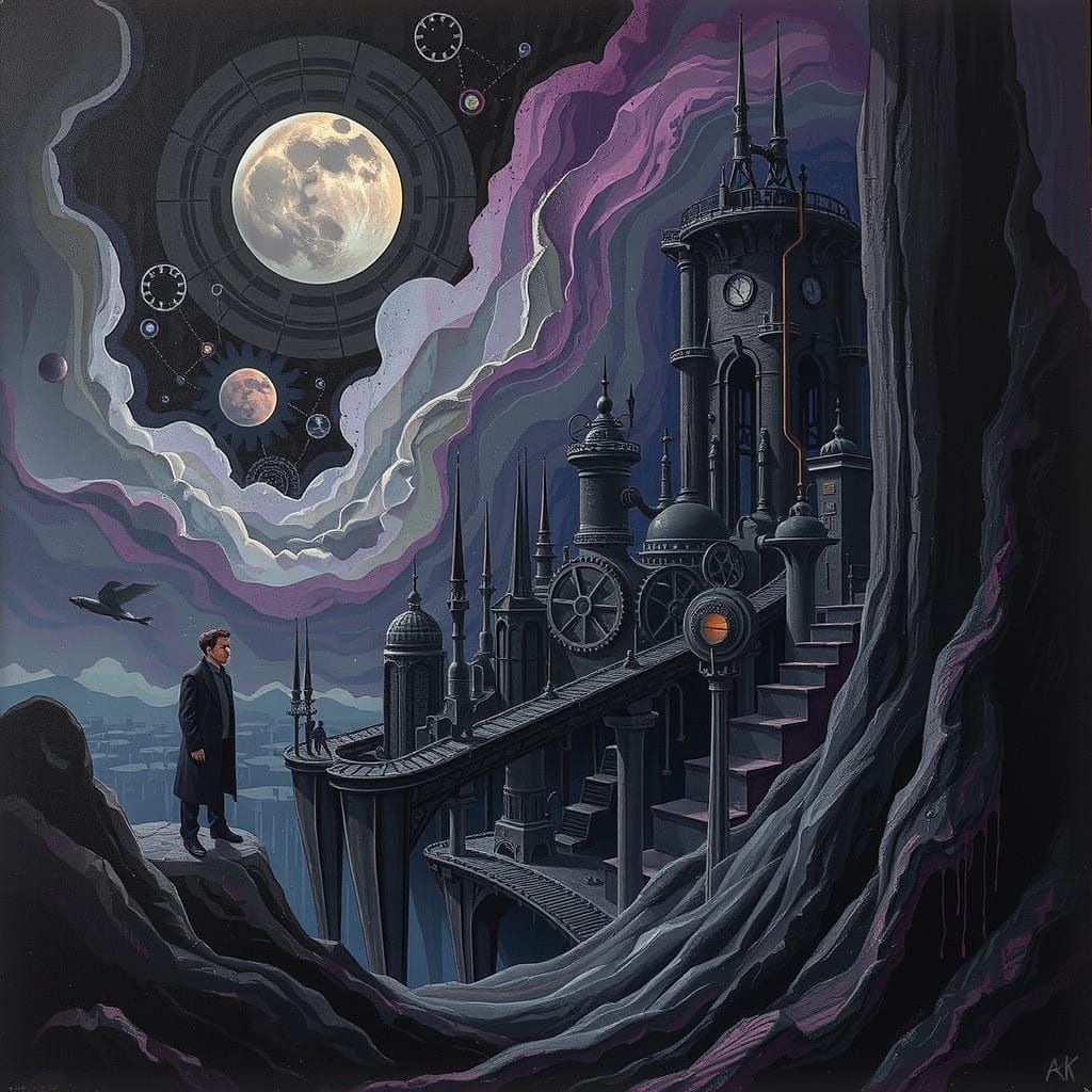 Surreal Steampunk Metropolis Undergoes Cosmic Twilight