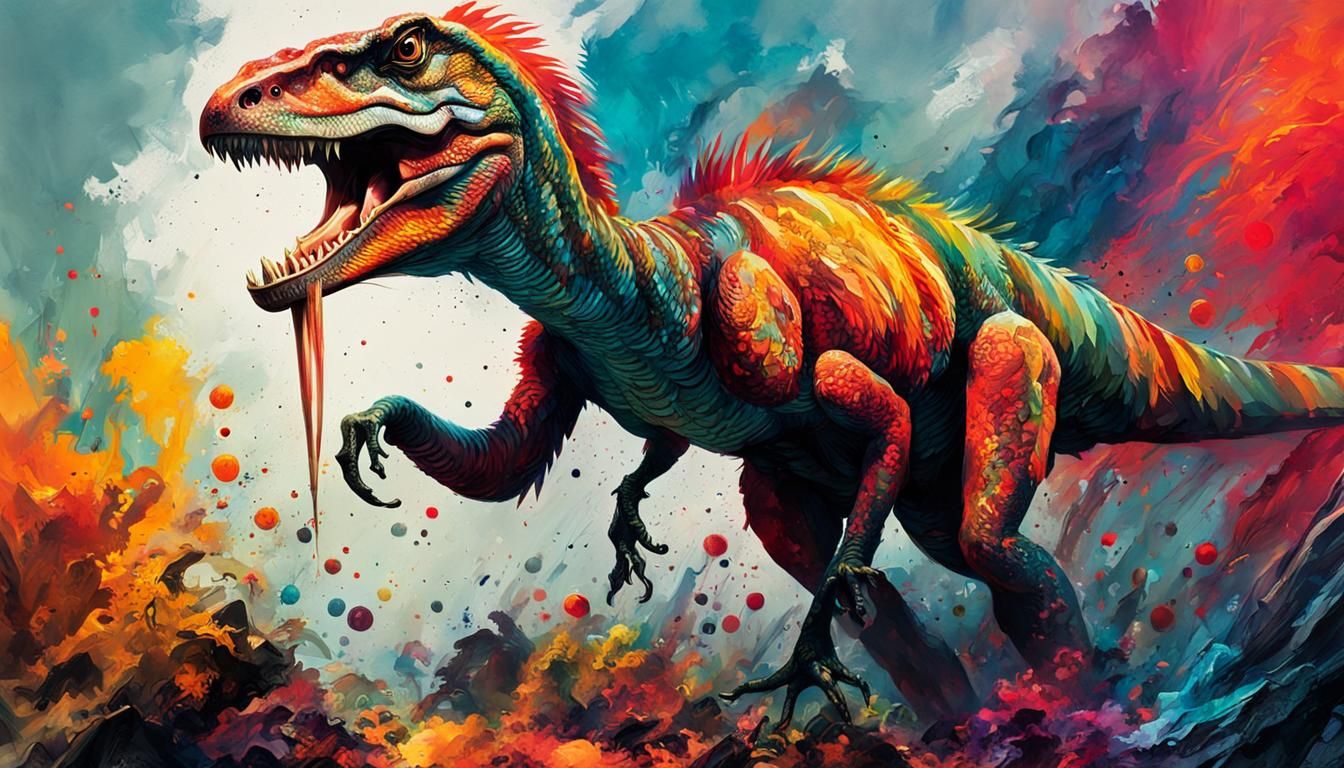 Velociraptor Eats a Rapper: Vibrant Digital Art