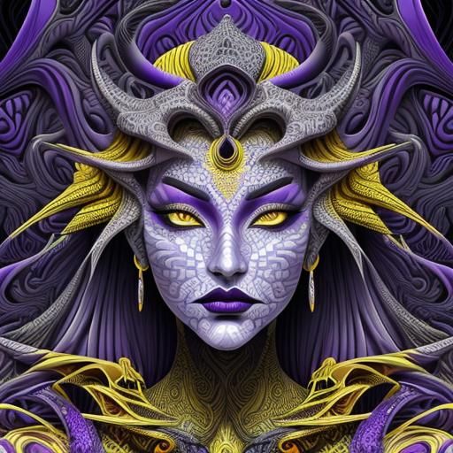 Abstract Woman with Feathers and Silver Eyes