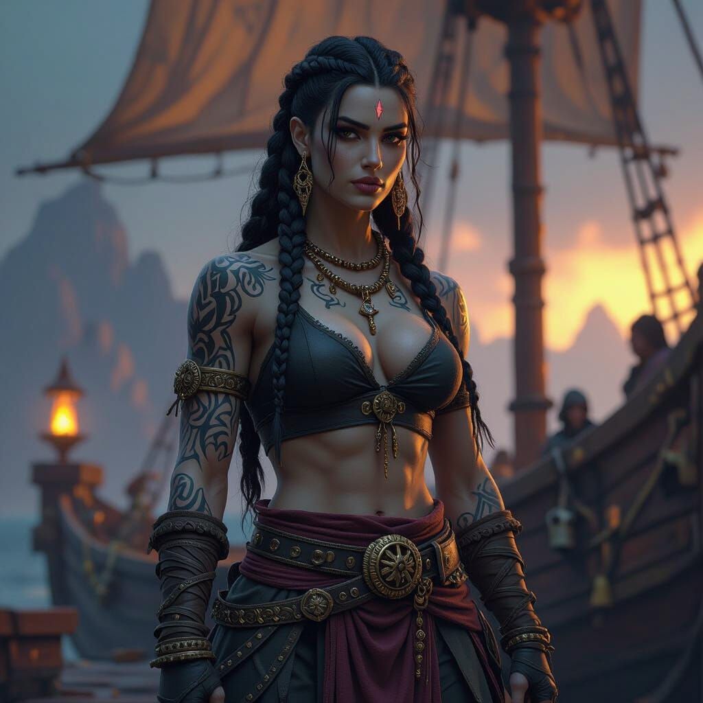 Giant Barbarian Woman with Lightning Tattoos