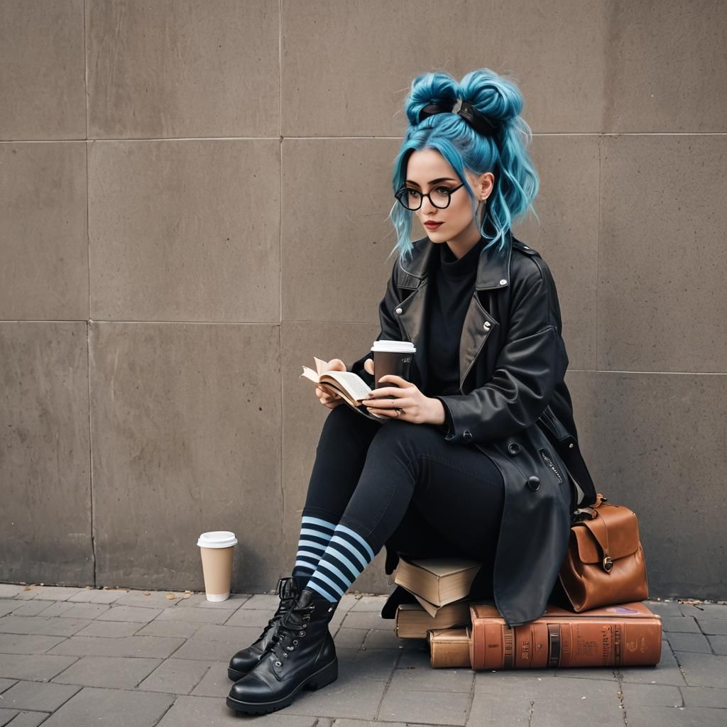 Steampunk Girl Reading with Coffee