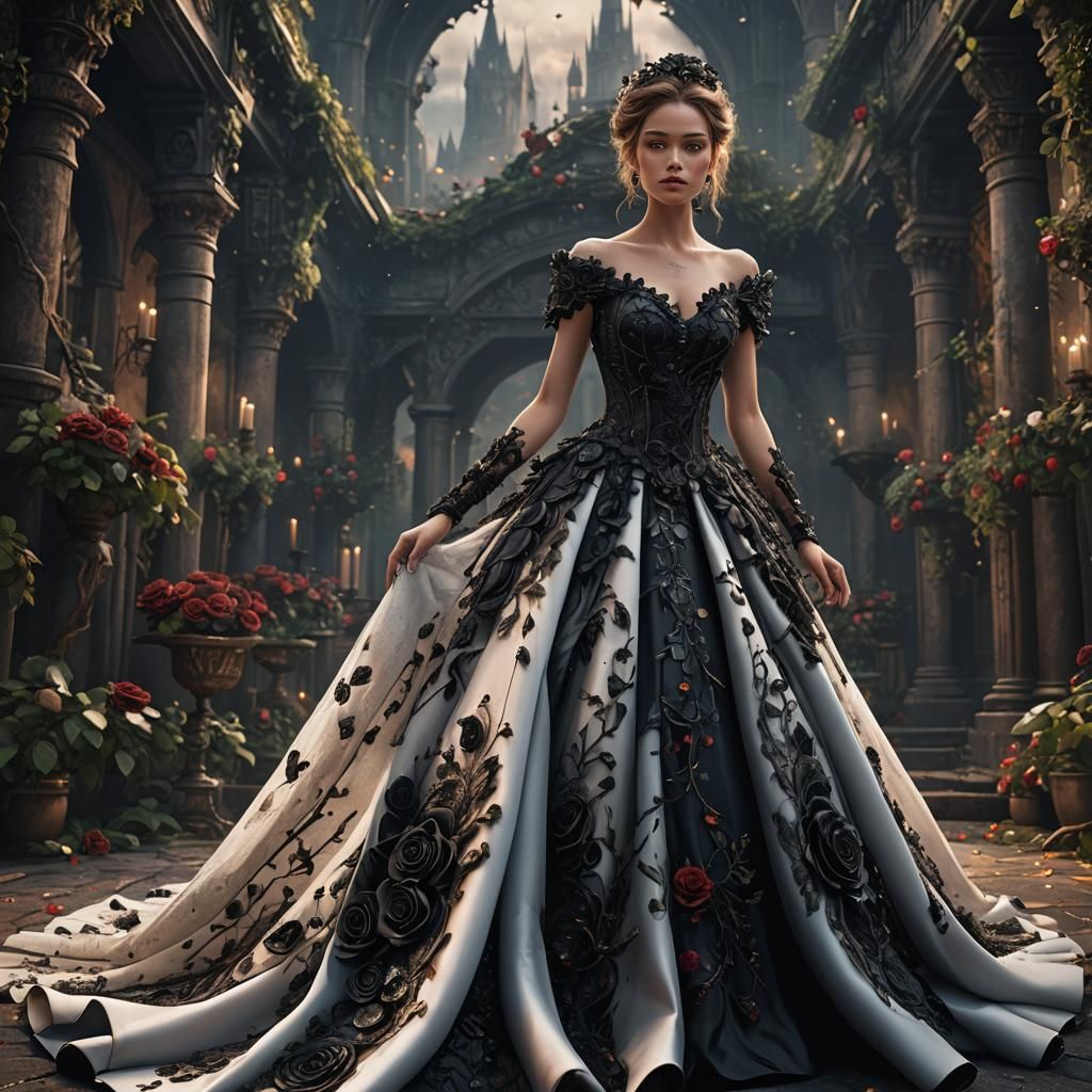 Black Rose Bridal Gown: Detailed Fantasy Concept Art