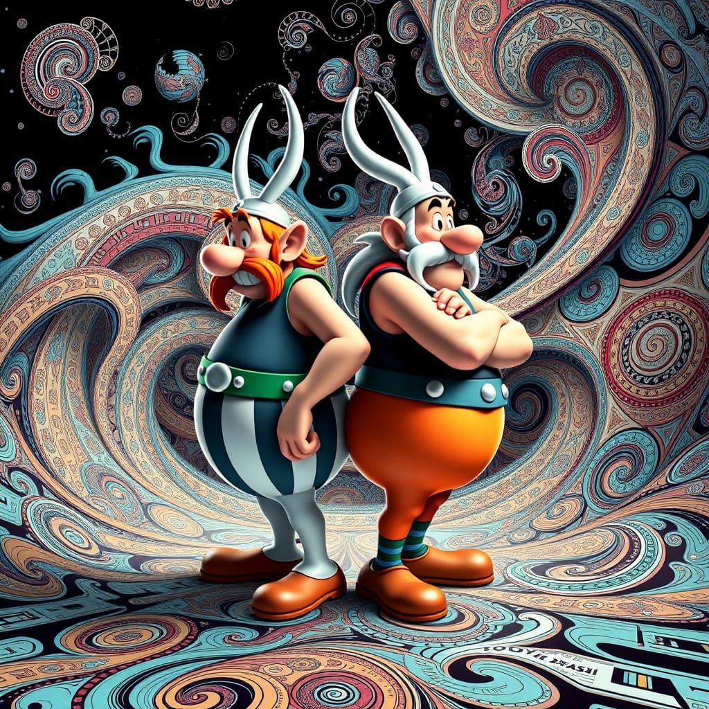 Asterix and Obelix in Abstract Fractal Design
