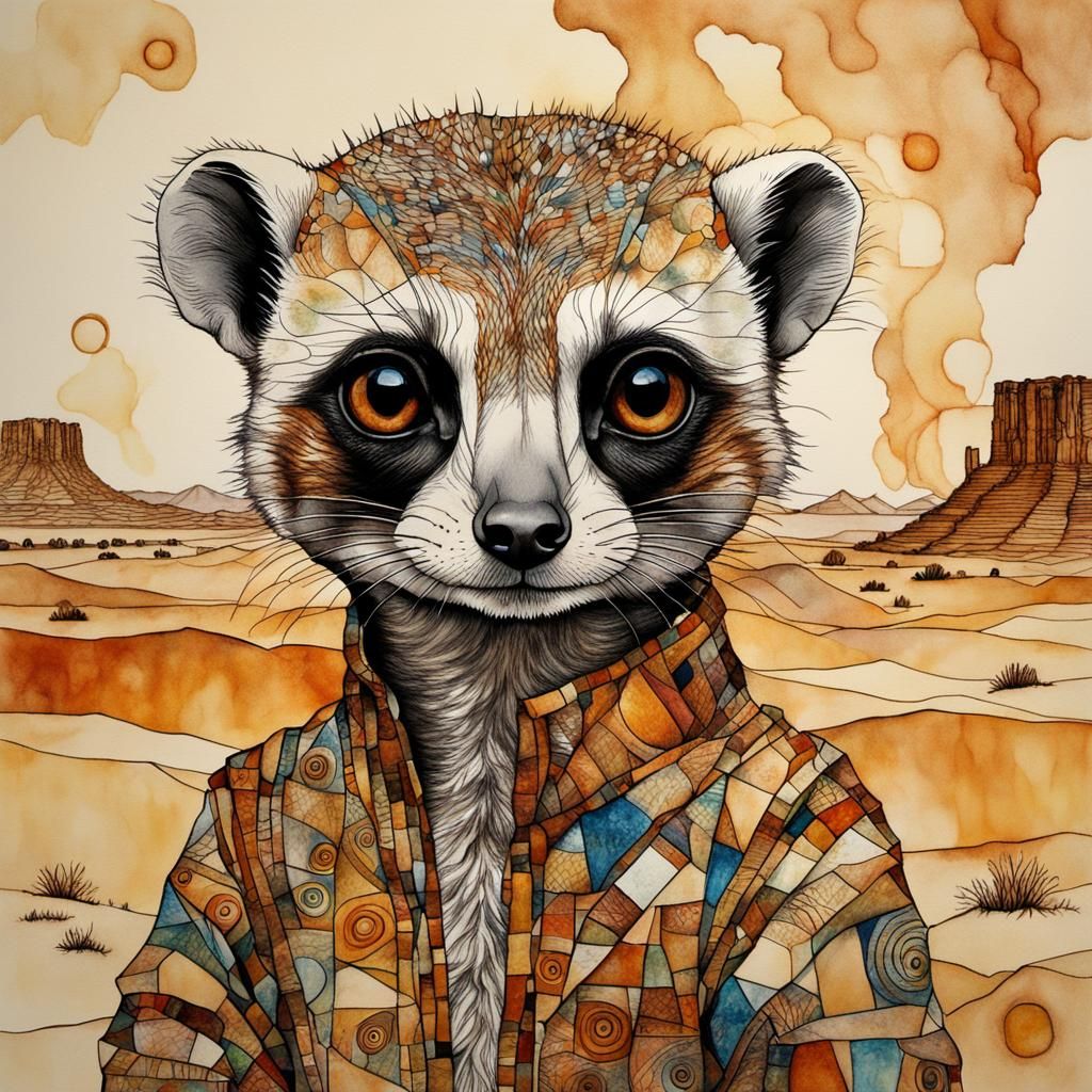 Meerkat in Desert, Art Nouveau Line Drawing