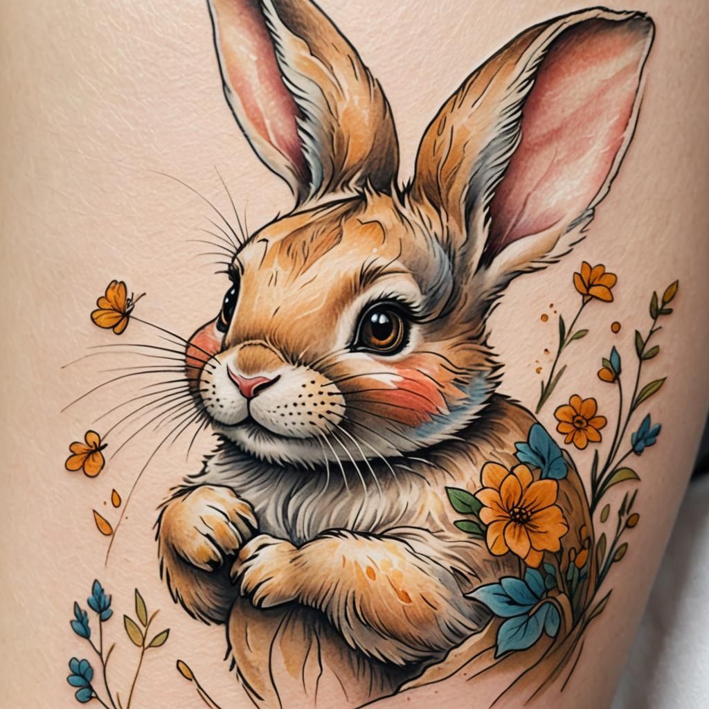 Child's Arm with Animal Tattoo in Beatrix Potter Style