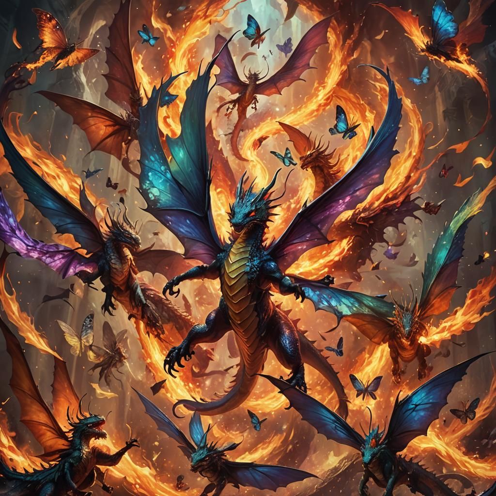 Dragons and Butterflies Clash in Epic Fantasy Art
