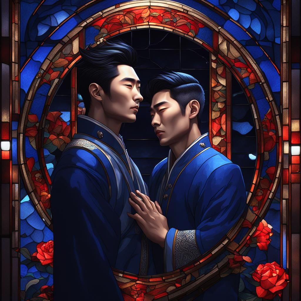 Moonlit Portrait of Two Asian Men in Love