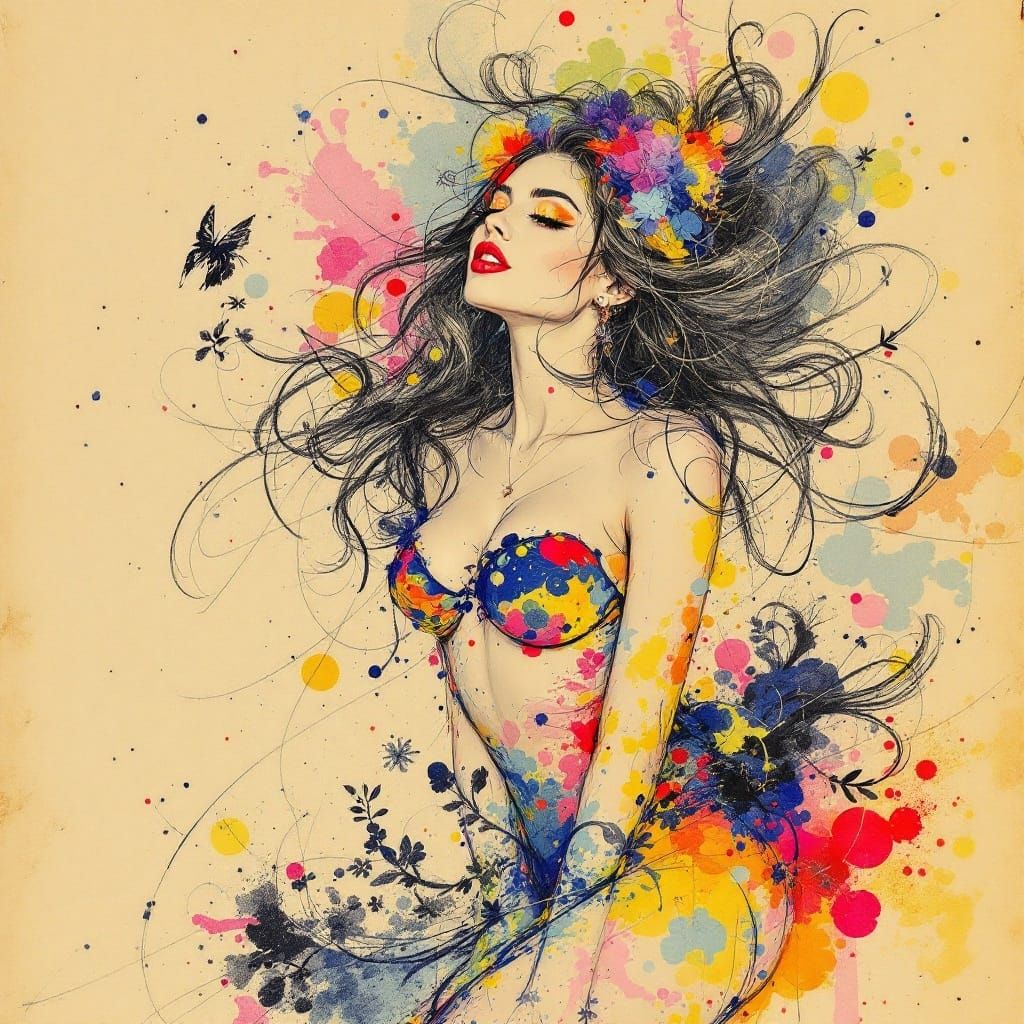 Vibrant Charcoal Sketch of Elegant Woman