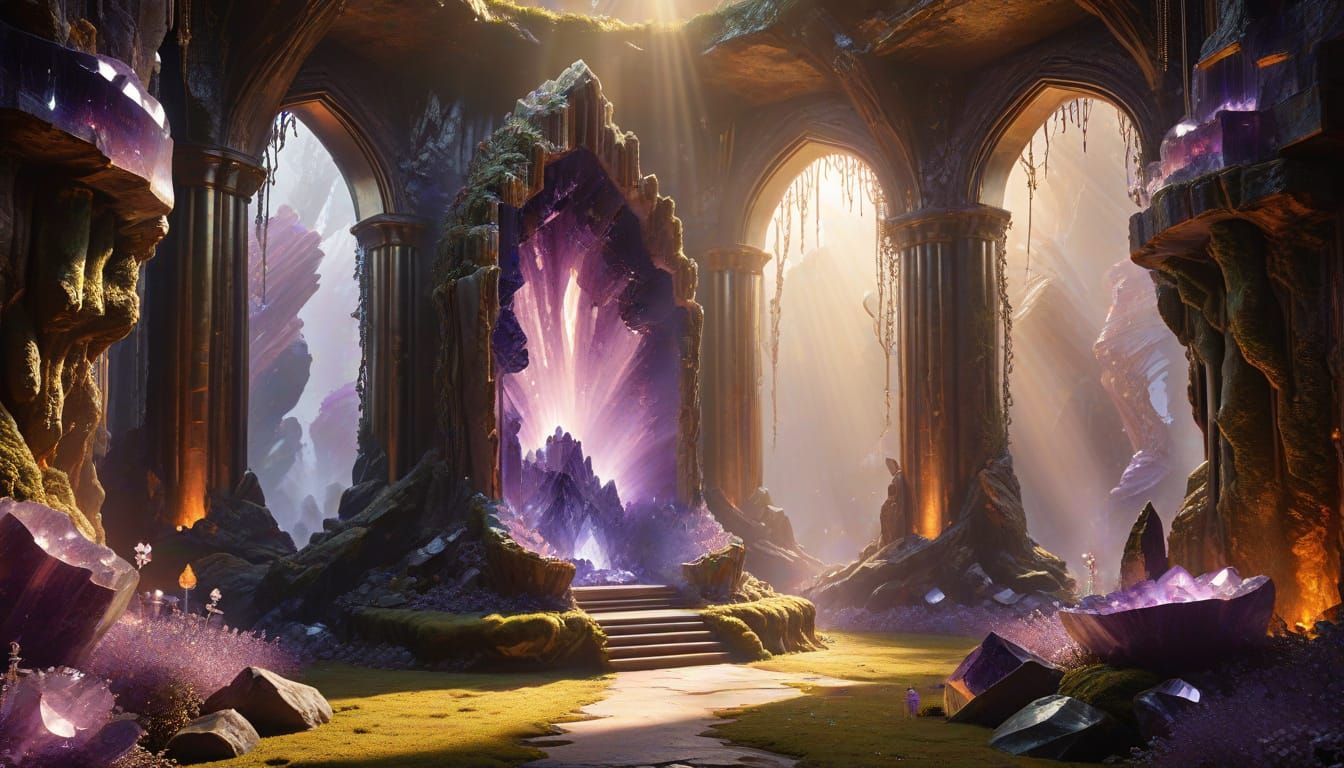 Amethyst Geode Cathedral With Golden Hour Light