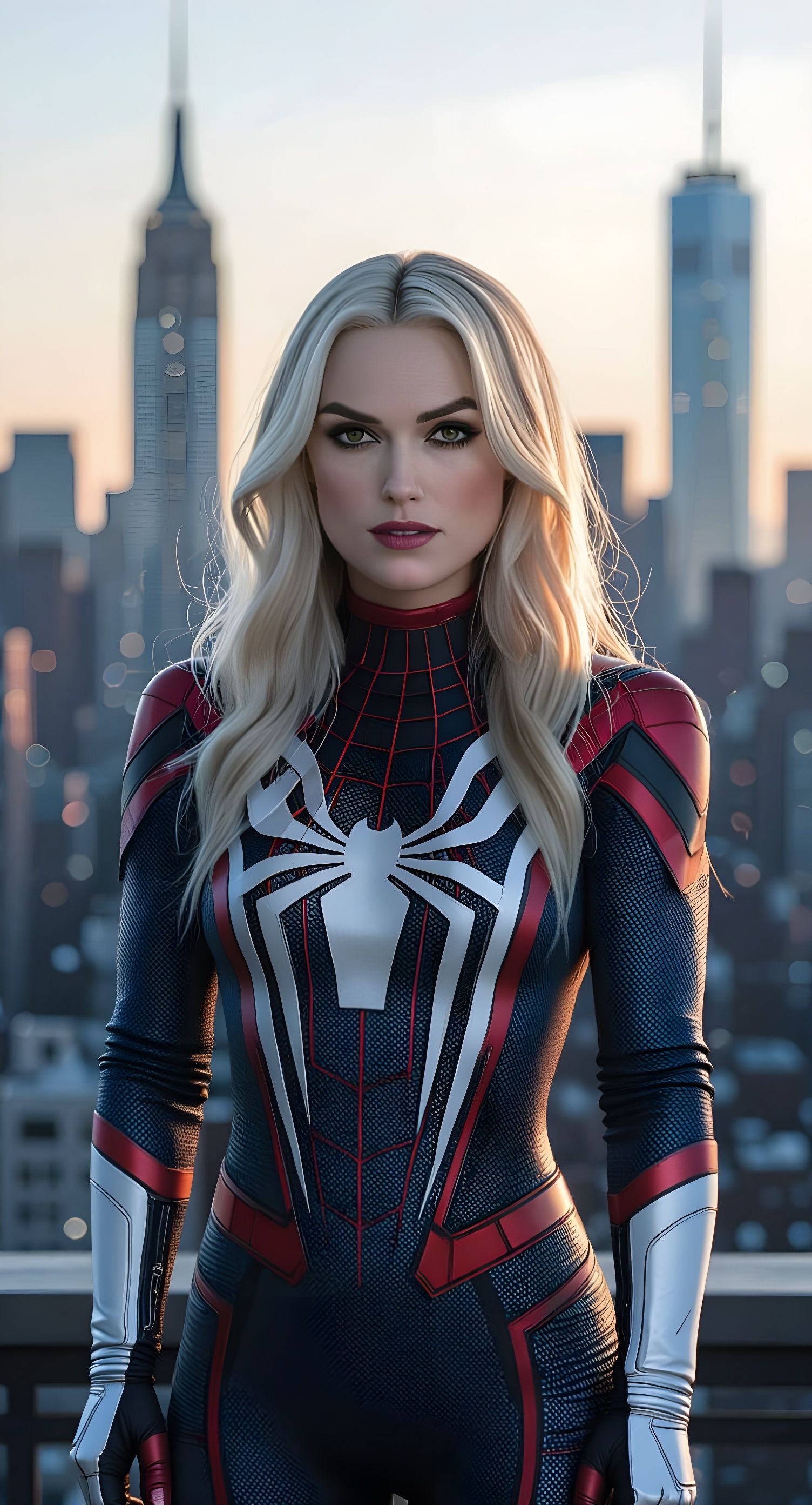 Spider-Gwen with Keira Knightley's Face in NYC