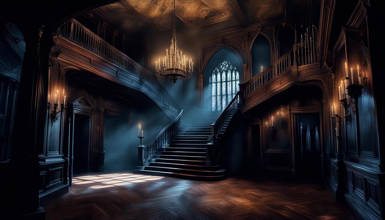 Eerie Gothic Staircase in Macabre Digital Painting