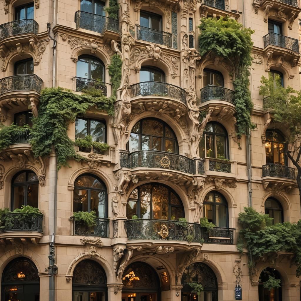 Barcelona Street Scene with Art Nouveau Architecture