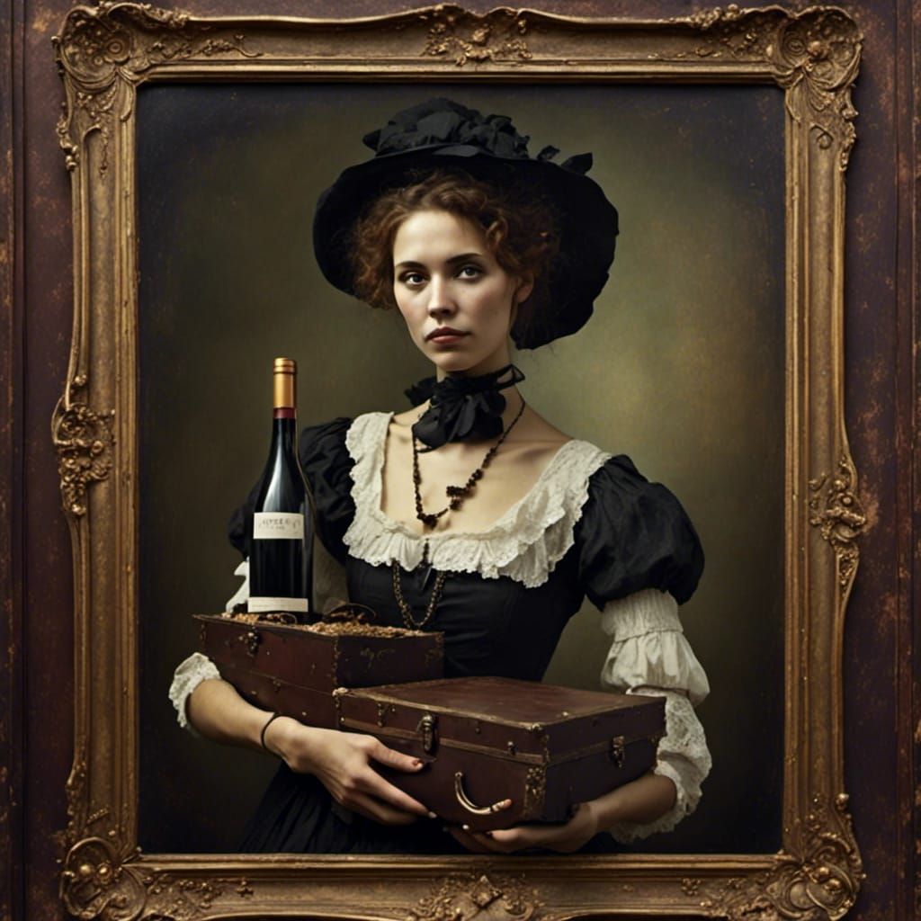 Polish Woman with Wine Case in WWII Setting