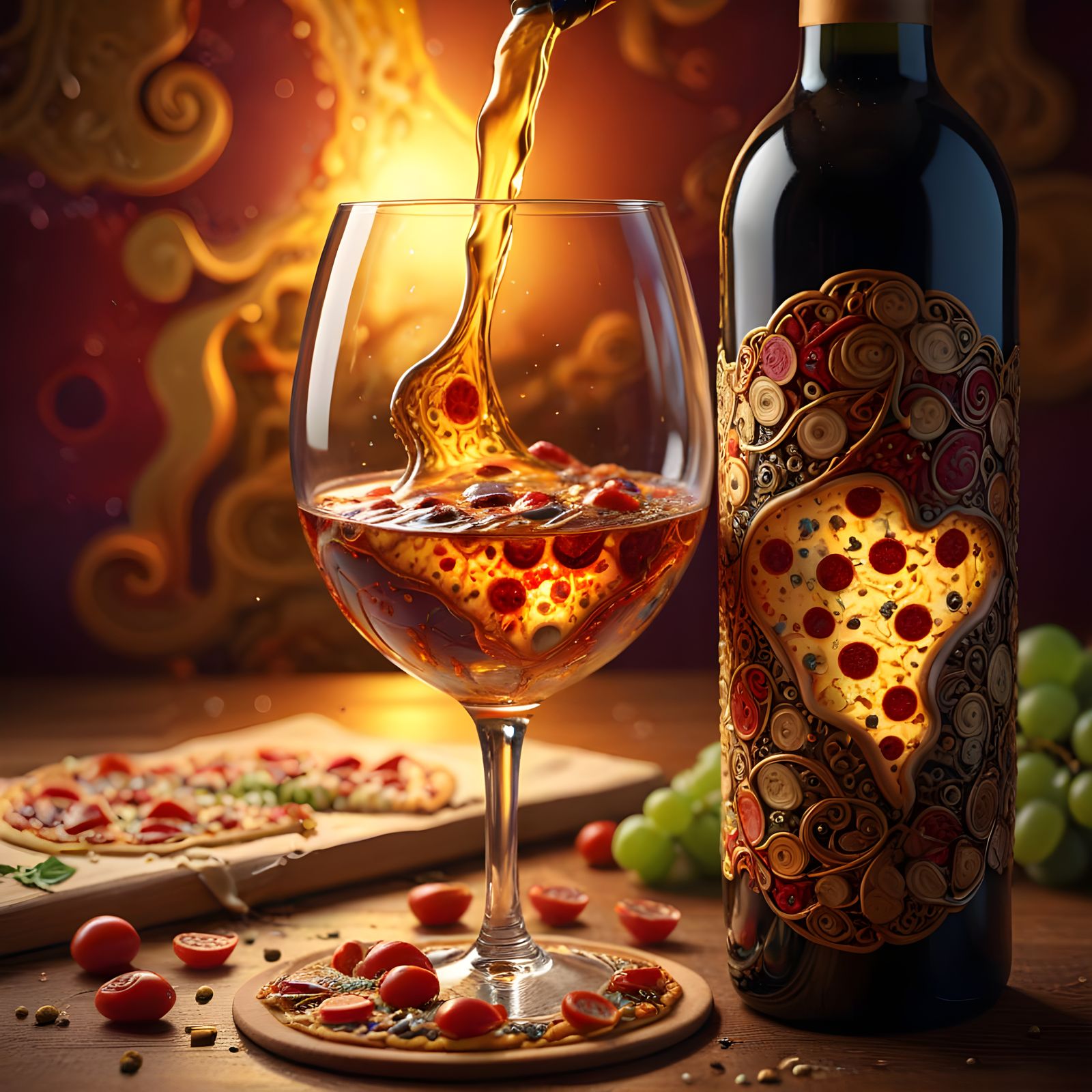 Liquid Pizza Served as Wine: Digital Matte Painting