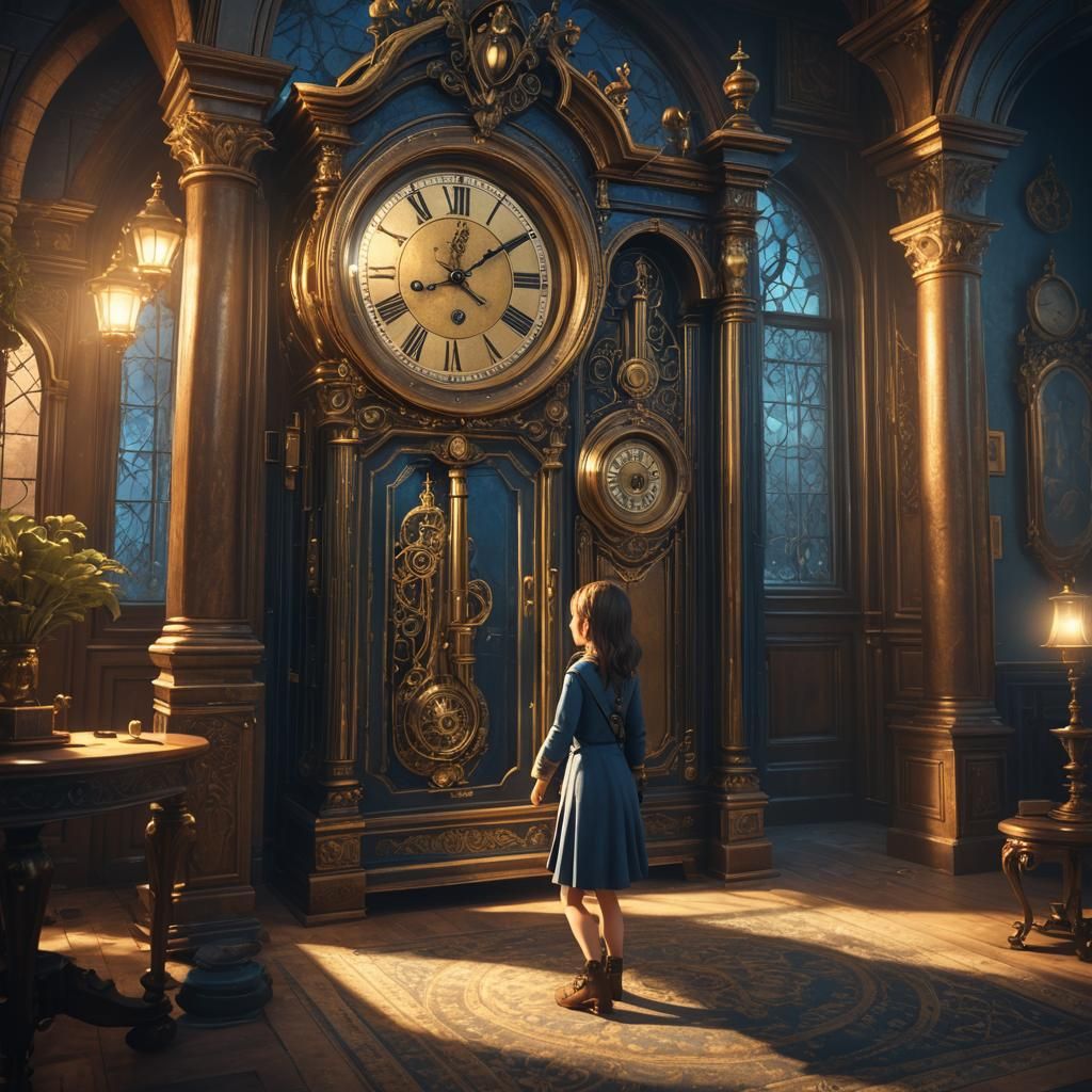 Girl Opens Secret Door in Grandfather Clock