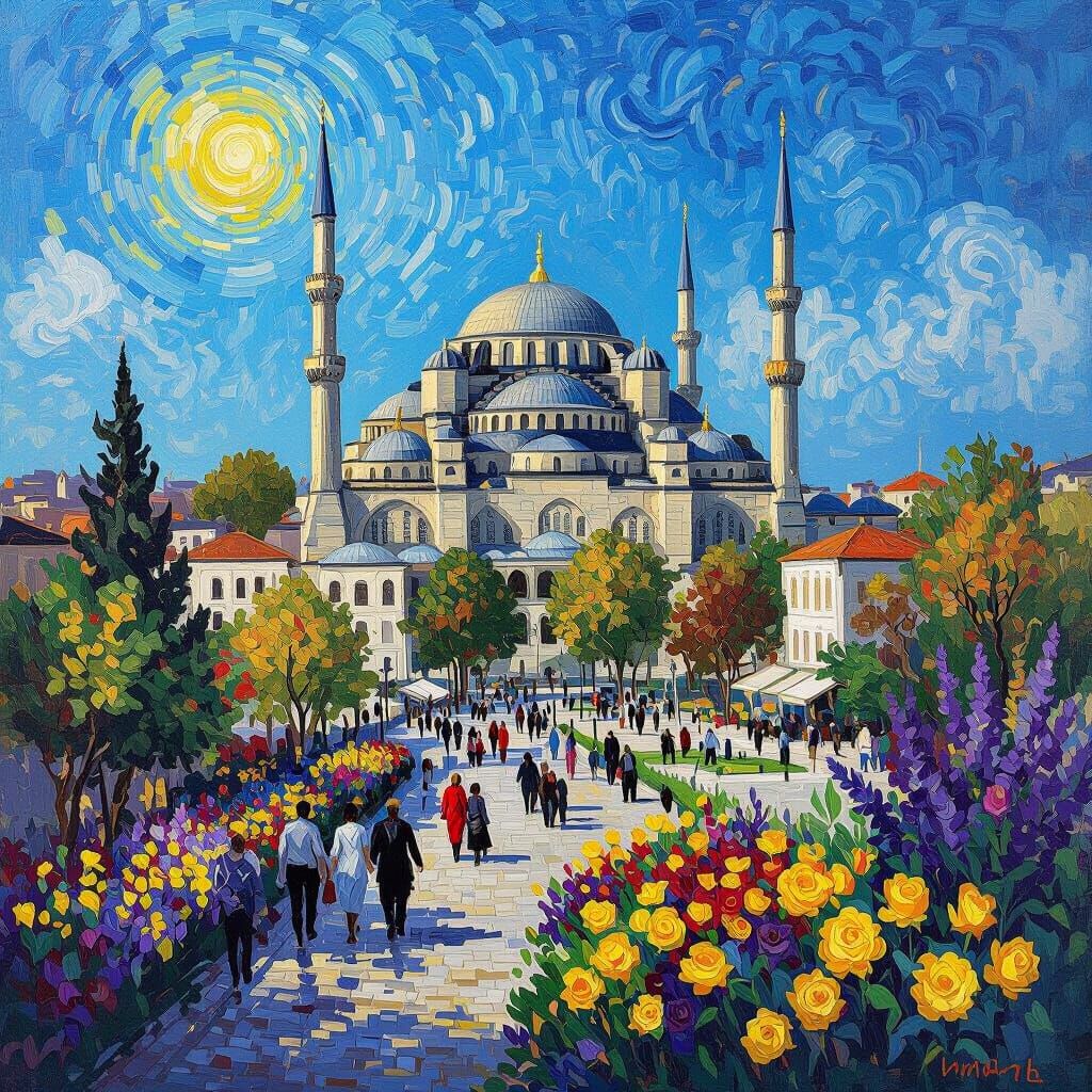 Vibrant Istanbul Scene in Van Gogh Style