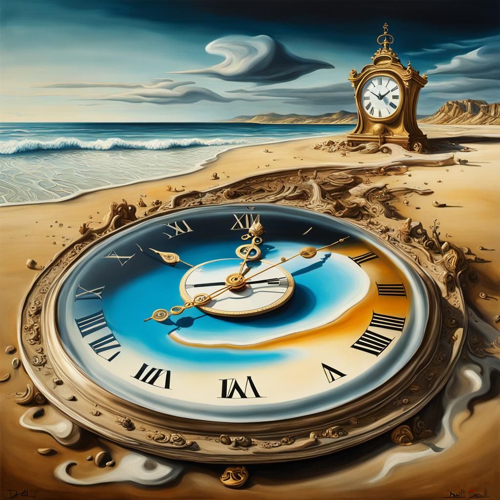 Surreal Melting Clock on Beach in Dreamscape Style