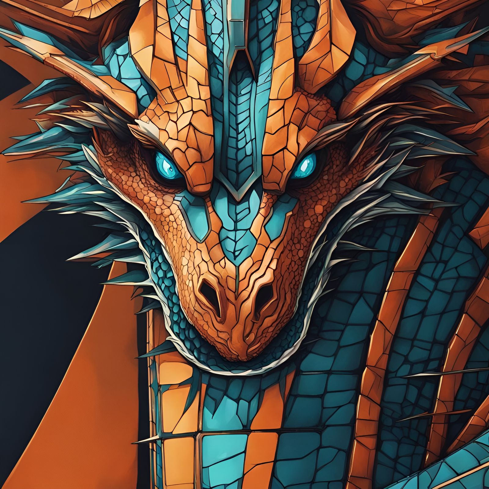 Tron Dragon Close-Up in Abstract Art Style
