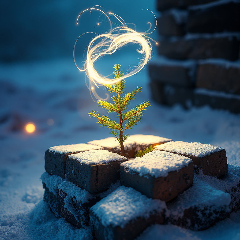 Luminous Wisp Circles Christmas Tree Sapling in Snow