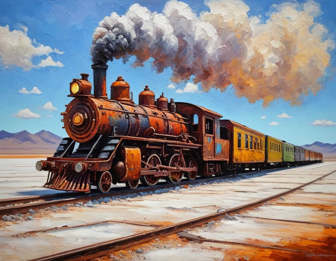 Vintage Steam Train on Nevada Salt Flats