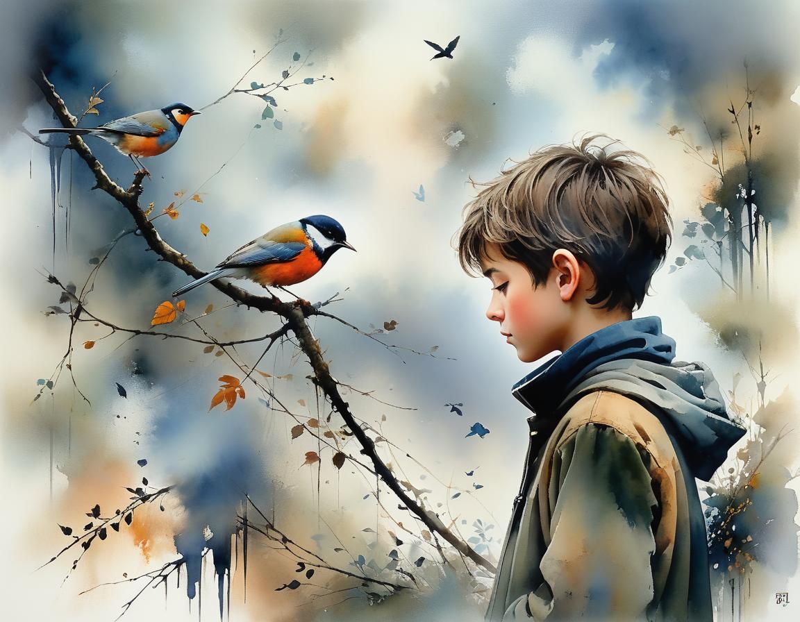 A Boy Listens to a Bird's Melody in Meticulous Detail