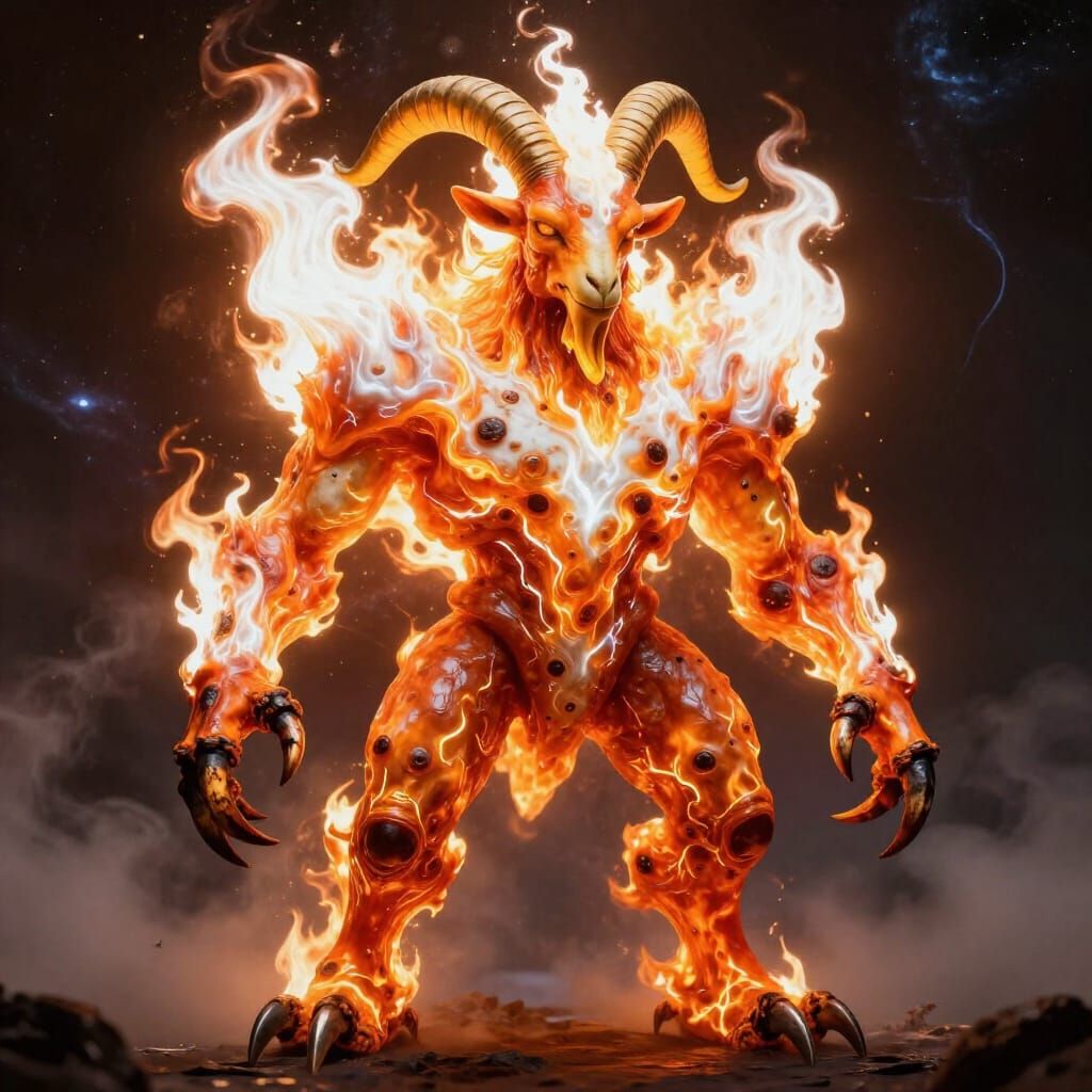 Colossal Fiery Sun Being in Cosmic Void