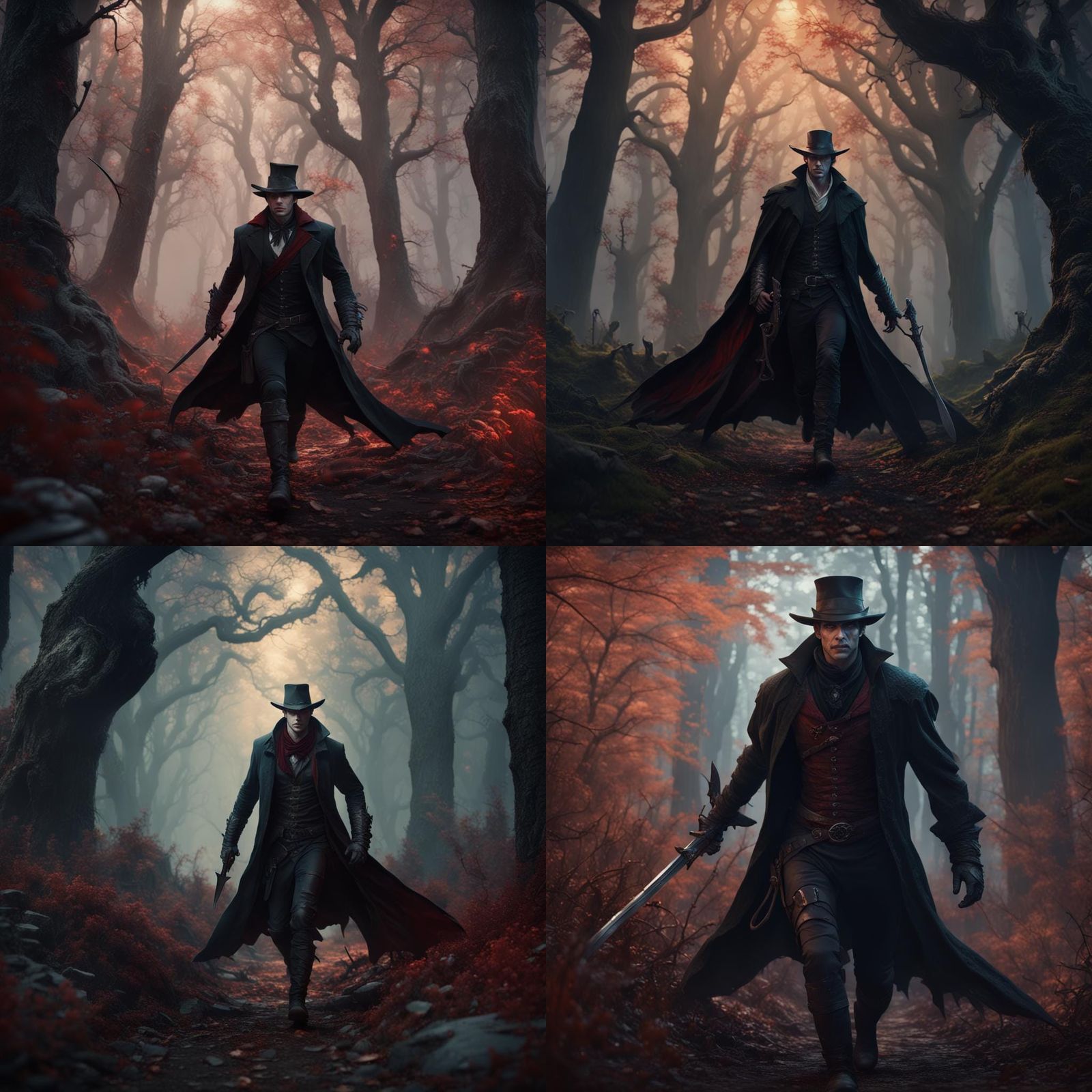 Vampire Hunter in Creepy Forest, Fantasy Concept Art