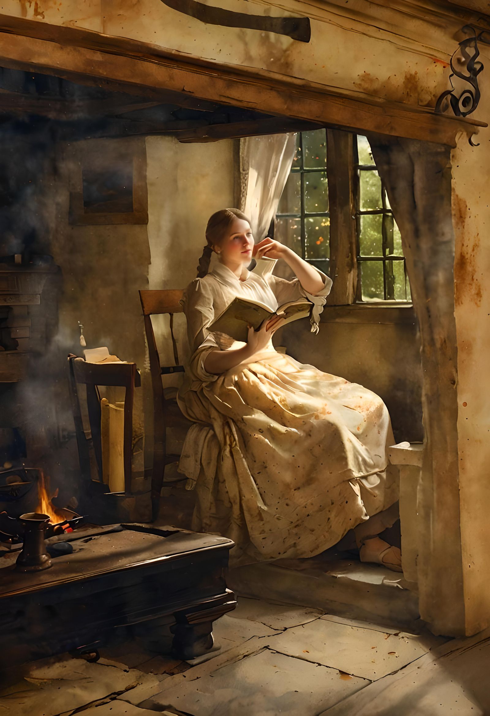 In a private moment, Wilhelmina secretly reads "A Vindicatio...