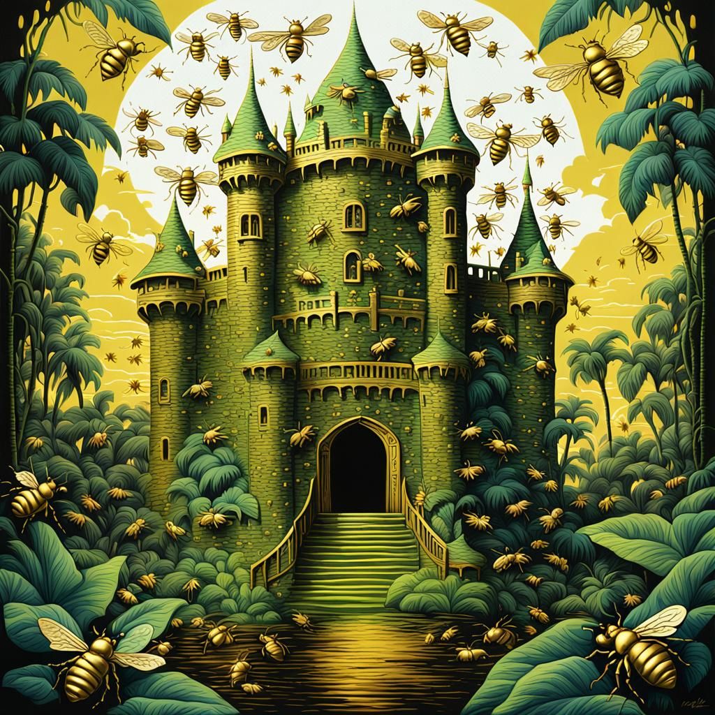 Golden Bees Emerge in Art Nouveau Style