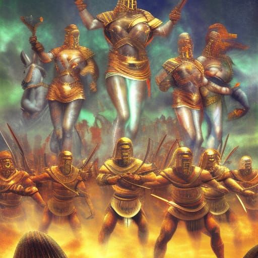 Epic Clash: Spartans vs. Immortals in Astral Illustration