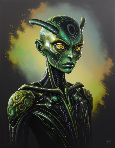 Expressive Alien Portrait in Oil Painting Style