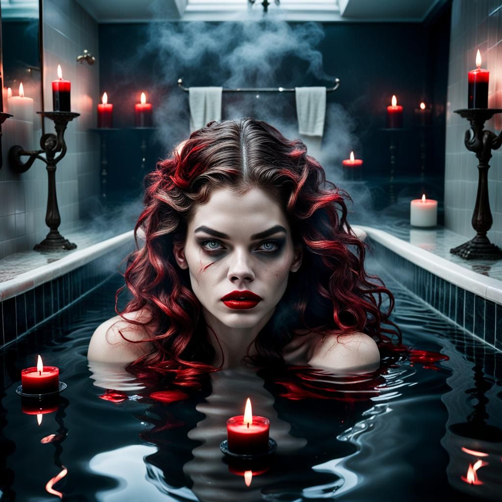 Pool of Blood with Candles in Hyperrealistic Style