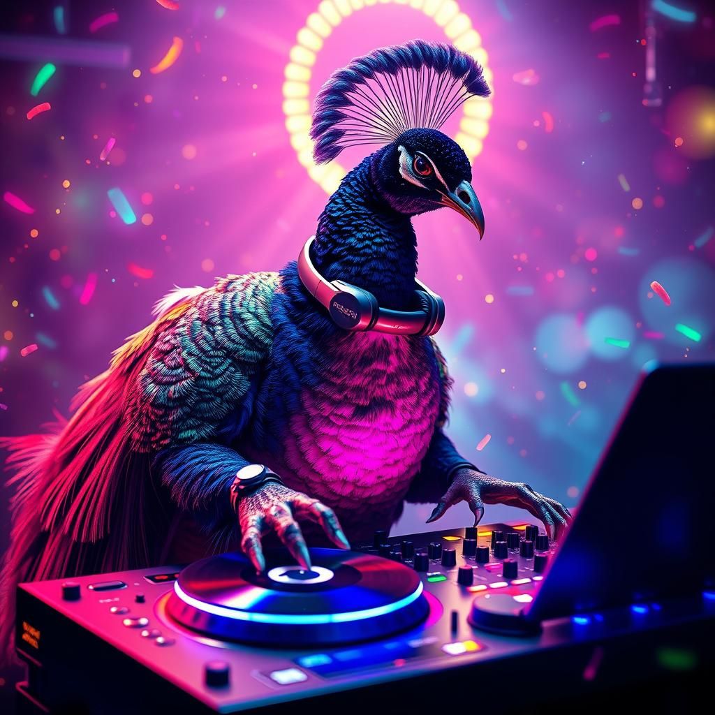 Majestic Peacock DJ Spins Tracks at Neon Party