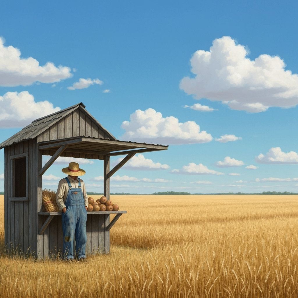 Rustic Farmstand in Wheat Field, Wyeth Style